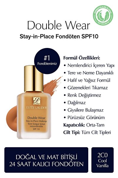 Estee Lauder Doğal ve Mat Bitişli - Double Wear Stay-in-Place Fondöten SPF 10...