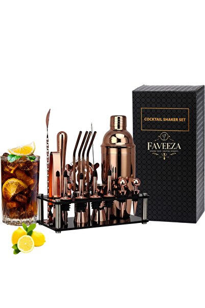 FAVEEZA Set barman pentru preparare bauturi 20 piese, cocktail shaker rose go...
