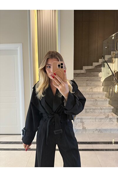 Lady Pixie Trench scurt fără cusături pentru femei cu detaliu curea