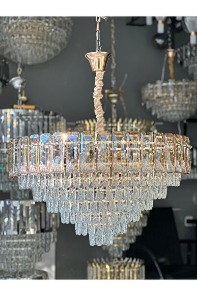 Led YENİ MODEL 80 CM KRİSTAL AVİZE GOLD RENK İTHAL KASA 13 + 2 ADET AMPÜL 80 CM KRİSTAL MODEL