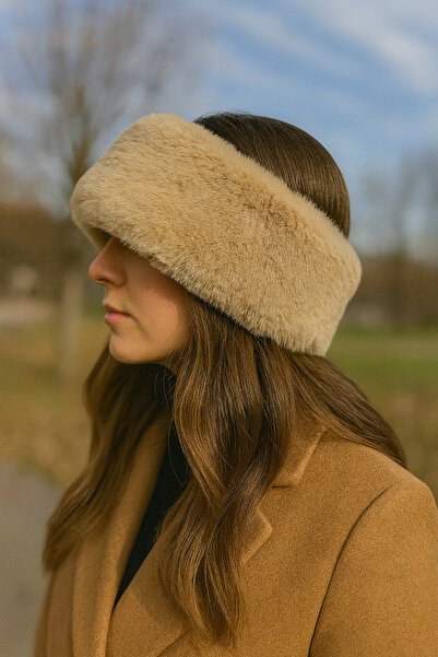 Butik Bej Kadın Kışlık Bandana Boyunluk - Kulak Kapatan Sıcak Tutar -arkası Lastikli (standart)