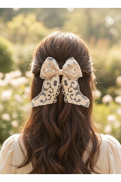 Toka Delisi El Yapımı Romantik Kapuçino Dantel Fiyonk Toka, Otomatik Klipsli ...