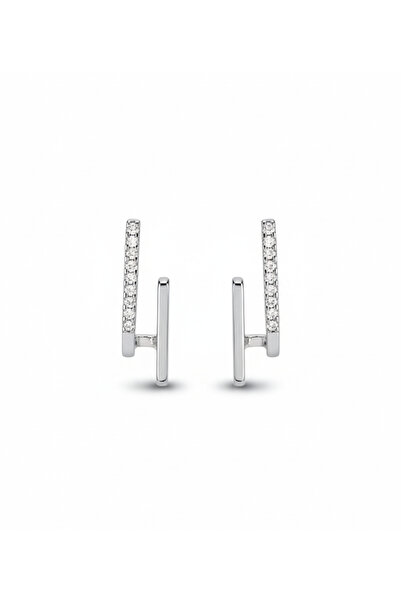 La Clarte Women's Silver Color Zircon Stone Curved Earrings – Shiny and Moder...