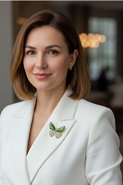 Modex Yeşil Taşlı Sedefli Kelebek Broş (en:4 Cm)