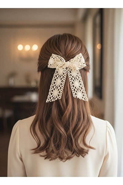 UniqueHandMade Κρεμ δαντέλα αυτόματη αγκράφα με κλιπ, Χειροποίητο δώρο για εν...