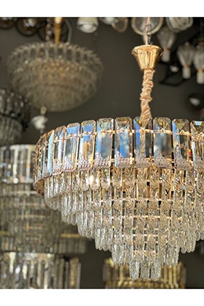 Led YENİ MODEL 80 CM KRİSTAL AVİZE GOLD RENK İTHAL KASA 13 + 2 ADET AMPÜL 80 CM KRİSTAL MODEL