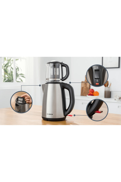 Bosch TTA5603 Tea Machine Steel Tea Maker with Glass Teapot