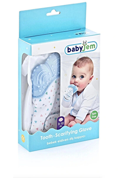 Babyjem Hışırtılı Silikon Diş Kaşıyıcı Eldiven - Mavi