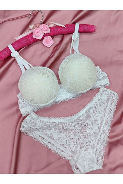 Love Angels Lace and Bow Detailed Padded Underwire Bra Panty Set - Lingerie Set