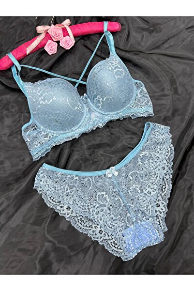 Love Angels Set de chiloți sutien cu sârmă cu șnur încrucișat fără căptușeală cu detaliu din dantelă - Set de lenjerie intimă