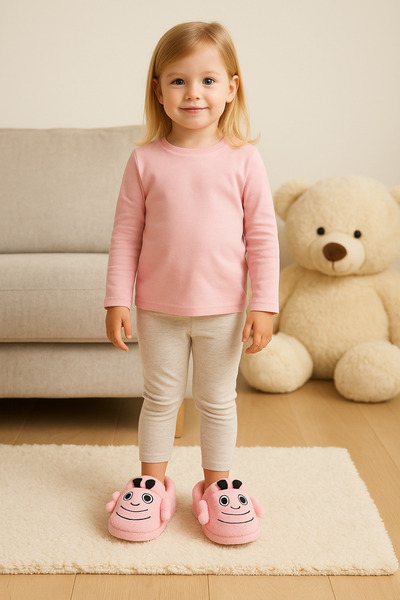 Shoebuo Peluş Arı Figürlü Çocuk Ev Terliği Sandalet (Sessiz Taban)