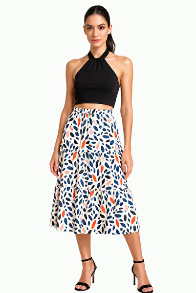 Kahra Collection تنورة متوسطة الطول منقوشة بطول 82 سم مبطنة