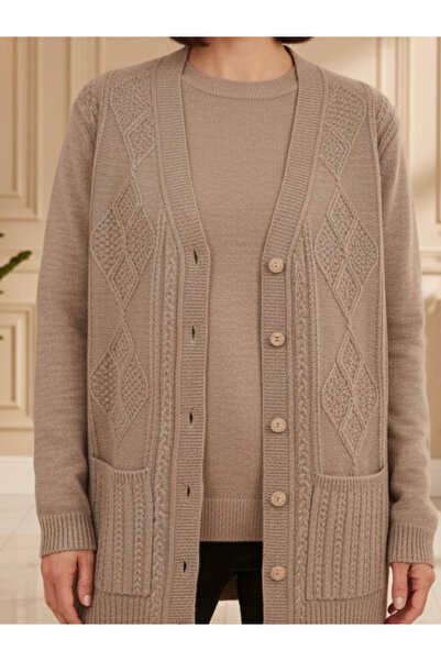 TEK Kışlık Yün Tipi Anne Hırka Boncuksuz / Vizon