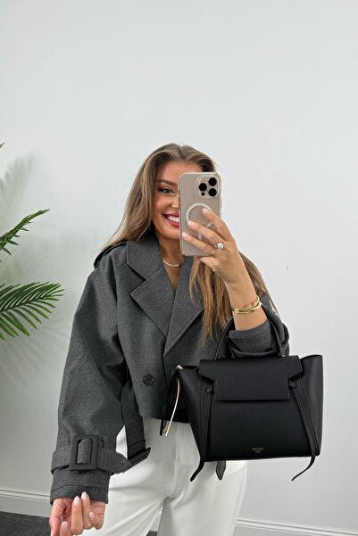 Lady Pixie Women's Belt Detailed Short Cashmere Trench Coat