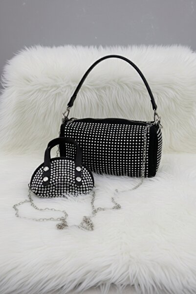 roseberry Black Double Bag with Silver Stone - R1475