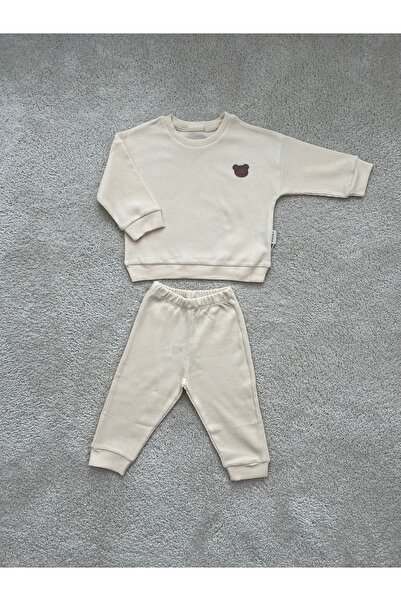 Luna Kids Store Waffle Teddy Bear 100% Cotton White Set