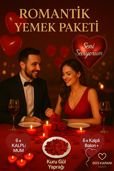 düskapanıparti Kalpli Balon Mum Romantik Yemek Seti Sevgililer Günü Doğum Gün...