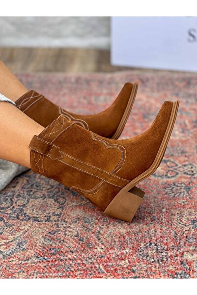 SİBA SHOES Isolde Hakiki Deri Sivri Burun Western Taba Kadın Kovboy Bot