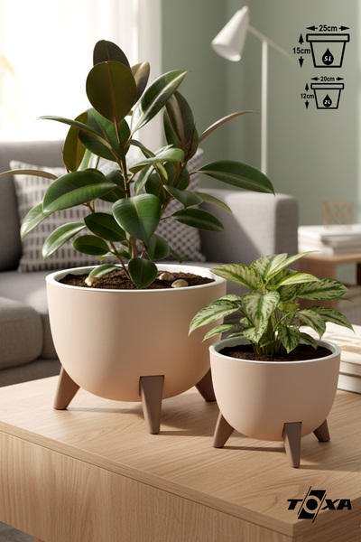 ToXA 2 Boy Ayaklı Saksı Seti Drenajlı Süzgeçli Plastik Çiçek Saksısı Set