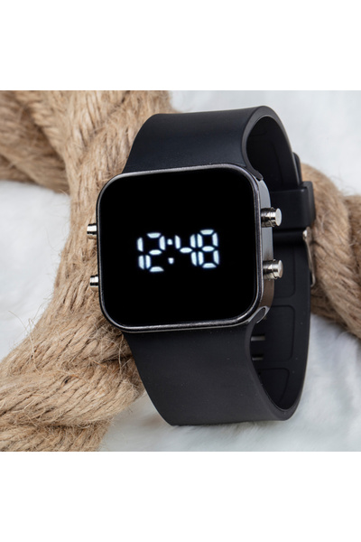 Spectrum Kare Dijital Led Ekran Siyah Renk Silikon Kordonlu Unisex Saat ST-303549