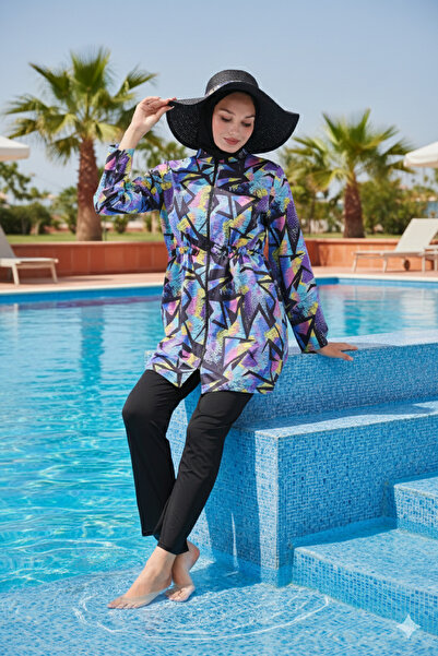 MAG FASHİON 3 Parça Boydan Fermuarlı Tesettür Mayo Tam Kapalı Tesettür Mayo Büyük Beden Burkini