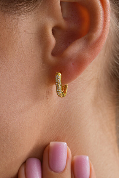 ESSARE 925 Ayar Gümüş Gold Kaplama U Model Zikron Taşlı Kadın Küpe