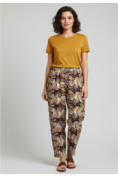 BİLGENS BUTİK Bavlnené letné nohavice s etnickým vzorom