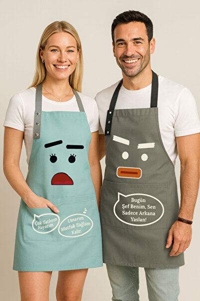 Hulganz طقم مريلة مطبخ مكون من قطعتين من القماش المقاوم للبقع والطارد للماء، ...