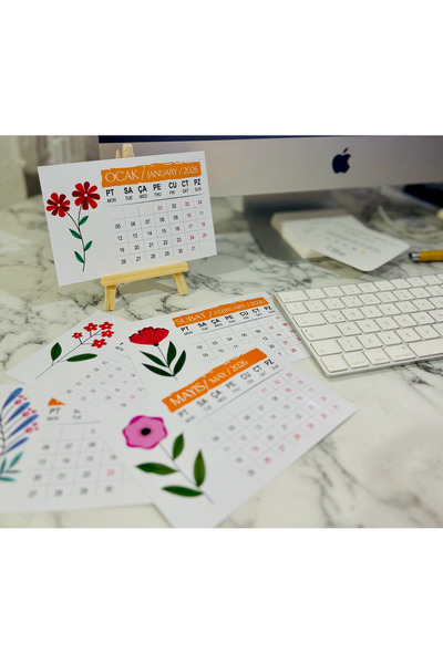 GenelTedarik 2026 ÇİÇEK GÖRSELLERİ MASA TAKVİMİ-10X15 CM-MİNİ ŞÖVALELİ
