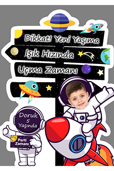 Sunligo Uzay Temalı Yön Panosu Masa Üstü Ayaklı Pankart 40 Cm Uzunluk Pvc Kaplı