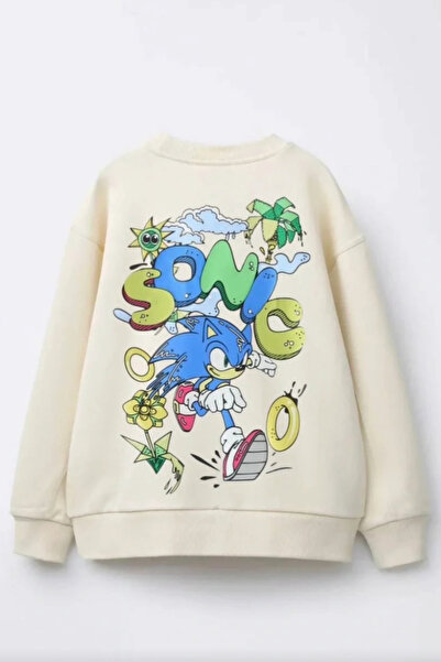 Kidmark Çocuk Modası سويت شيرت للأولاد سونيك مطبوع مصنوع من القطن بنسبة 100%