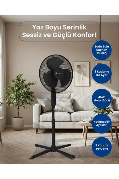 Bright Elegance Be-4116 16" Katlanabilir Ayaklı Standlı Vantilatör Siyah