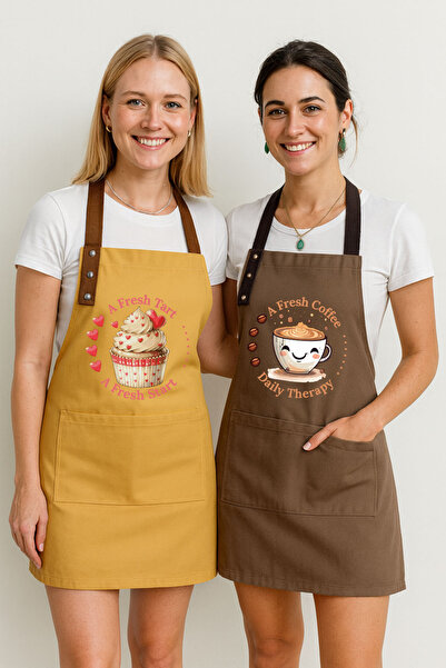 Hulganz Mutfak Önlüğü Seti 2'li Leke Tutmaz Suitici Kumaş Cupcake Coffee Çeyiz Kafe Pastane Atölye Önlük