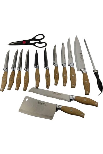 Generic 15-Piece Kitchen Knife Set Silver/Brown