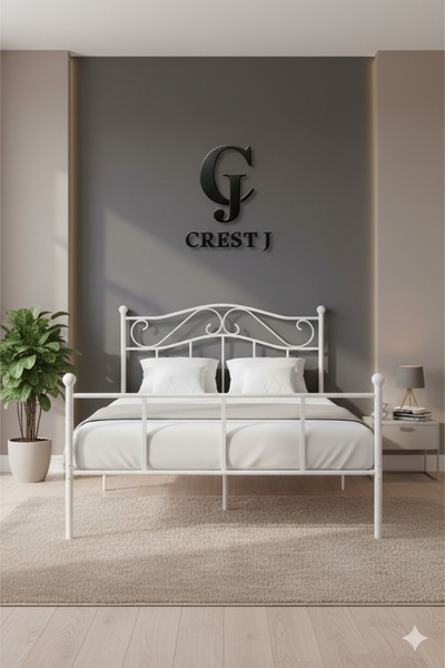 Crestj سرير معدني مزدوج - أبيض180*200سم
