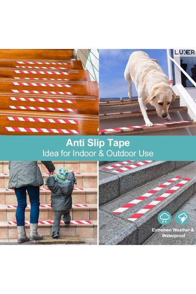 LUXER Anti-Slip Adhesive Tape For Stairs/Steps Indoor/Outdoor, Dimensions 5 cmx5 m, White-Red
