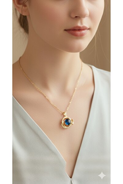 Bontexs Sarı Zincirli Zirkon Taşlı Gezegen Kolye Sevgiliye Özel Hediye