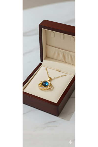 Bontexs Sarı Zincirli Zirkon Taşlı Gezegen Kolye Sevgiliye Özel Hediye