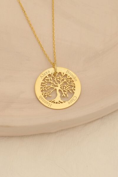 Nox Jewelry 14 Ayar Mikron Altın Kaplama Kişiye Özel İsimli Aile Ağacı Gümüş Kolye - CN00243