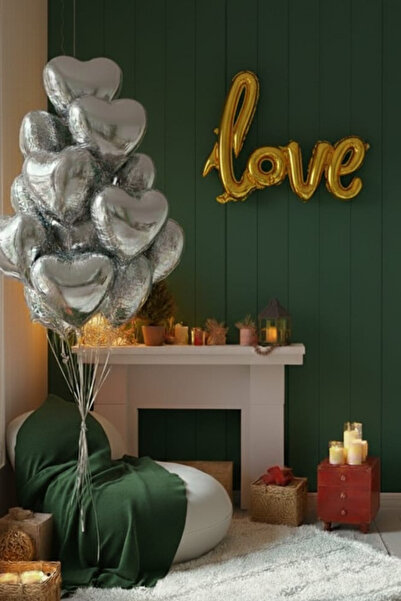 SkyPop 5 قطع بالون فويل فضي على شكل قلب مقاس 45 سم، 1 قطعة بالون فويل ذهبي بك...