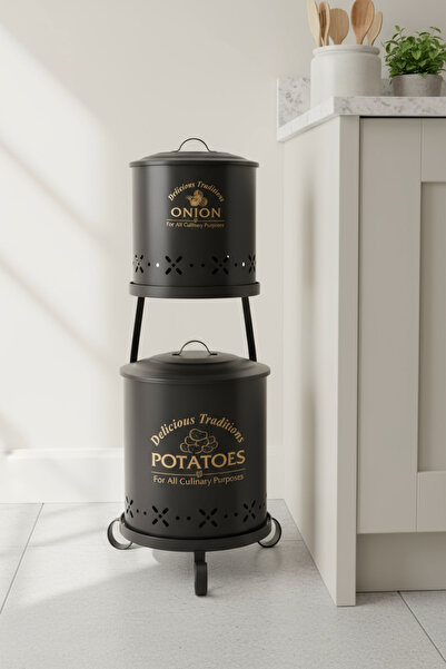 Bestofhome Lüx Ferforje Iki Katlı Metal Patates Soğan Kovası