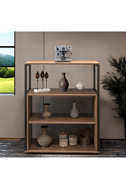 AGD طاولة مدخل كونسول، طاولة زاوية قهوة، طاولة جانبية بأربعة رفوف تلبي جميع احتياجاتك 70*40*88 سم - بني