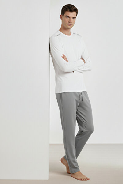 Elemge Σετ πιτζάμες από 100% βαμβάκι για άντρες, μονό ινώδες βαμβάκι, συμπαγές χτενισμένο βαμβάκι, γκρι Byz μακρυμάνικο με τσέπες, κορδόνι περίσφιξης, χαλαρή εφαρμογή, αντιιδρωτικό