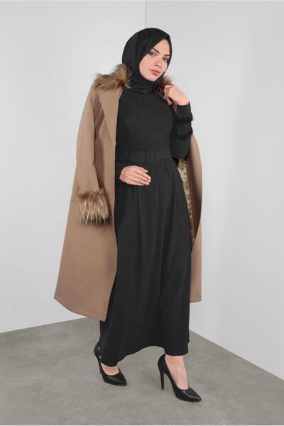 Alvina KOLLARI TÜY DETAYLI SÜET ELBİSE 41183