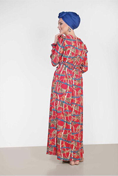 Alvina Patterned and Belted Long Dress 4104