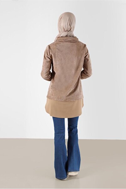 Alvina GÖMLEK PARÇA DETAYLI DEGAJE YAKA ŞÖNİL KADİFE TUNİK 42397