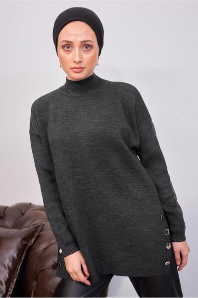 TRENDTESETTÜR WOMEN'S GRAY (ANTHRACITE) KNITWEAR TUNIC T 4808