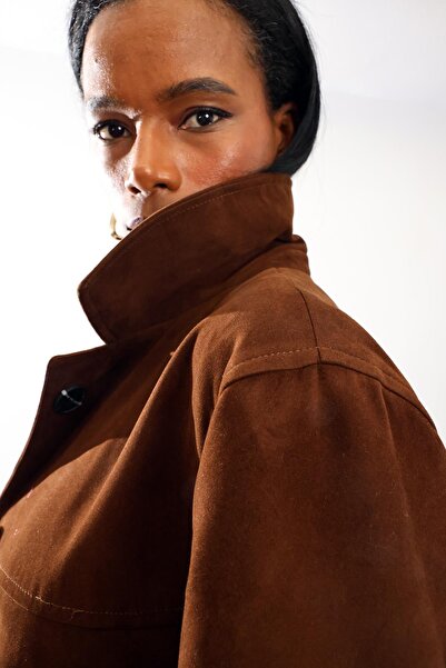 5in1Canpolat Brown Nubuck Midi Coat