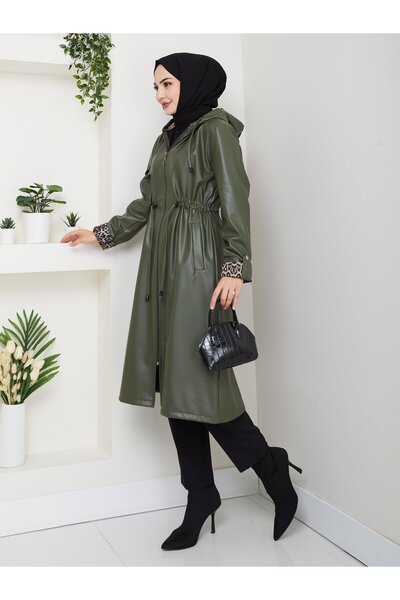 Hb Harma Time Butik Γυναικείο καπέλο με κουκούλα με φερμουάρ, δερμάτινο μαύρο καπέλο