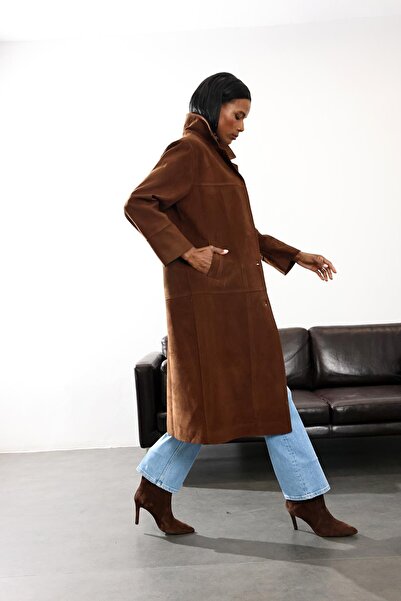 5in1Canpolat Brown Nubuck Midi Coat